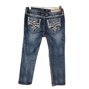 Rock Revival Ruella Easy Capri Jean Womens Size 26 Blue Rhinestone Denim Cropped